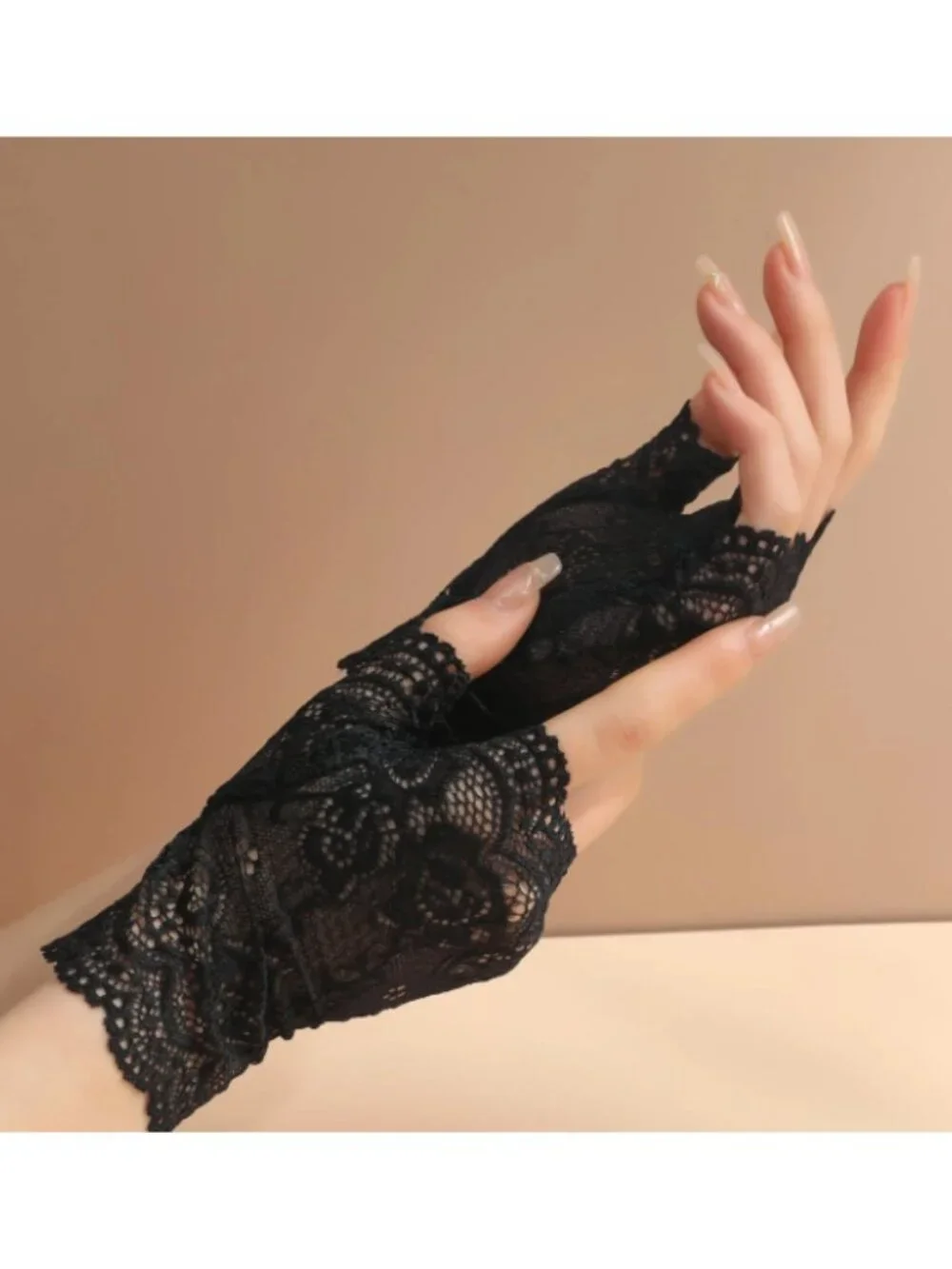 Elegant Black Lace Fingerless Gloves for Women Short Floral Dress Gloves Goth